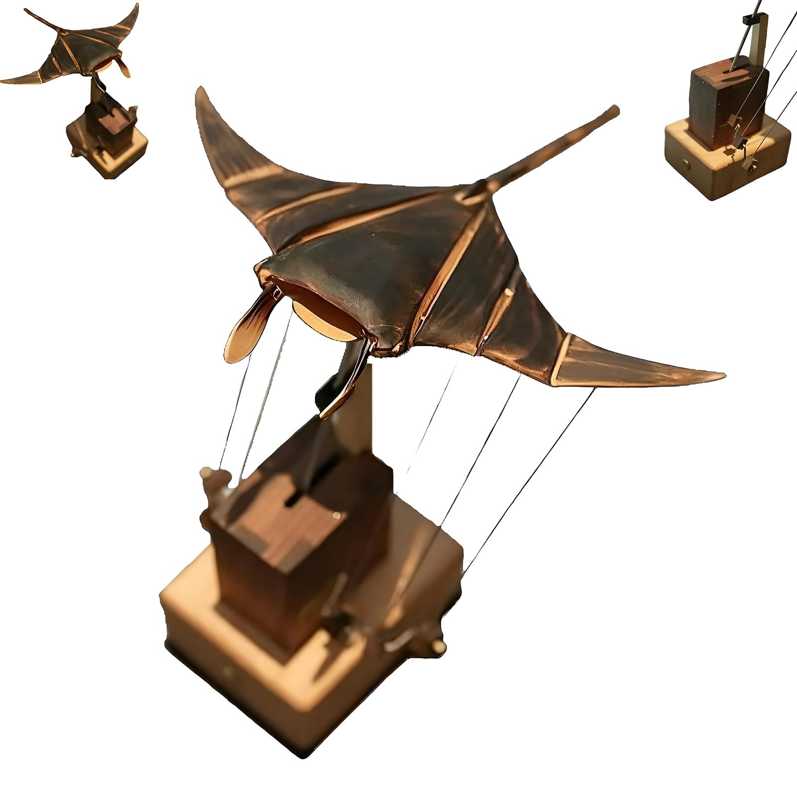 Figurine mécanique de raie manta en bois au mouvement automatique fluide pour étagère