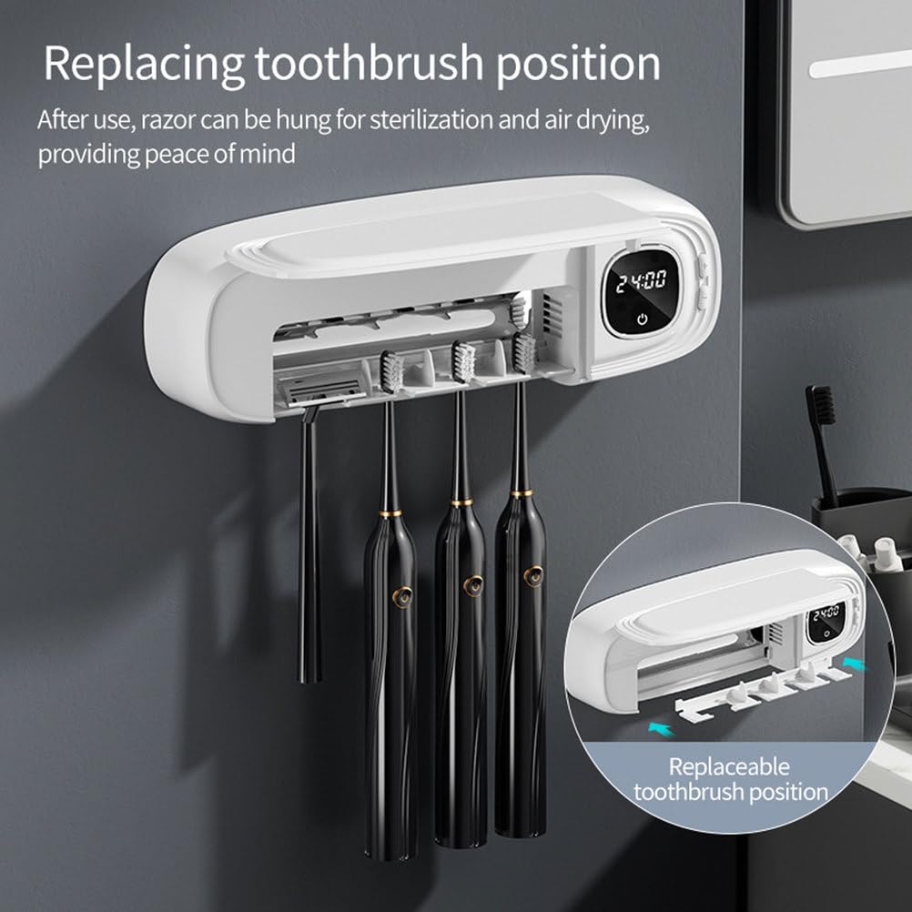 Soporte desinfectante UV para 4 cepillos de dientes | Soporte de pared para cepillo de dientes para baño con secado por ventilador | Limpiador y esterilizador de cepillos de dientes recargable por USB