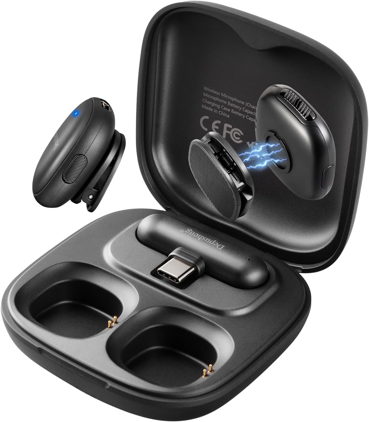 Depusheng V2 Wireless lavalier Microphone for iPhone, iPad and Android with Charging case, 8 Hours of Battery Life, Clip-on Microphone for Video Recording, vlogging, interviews，3 Noise Reduction