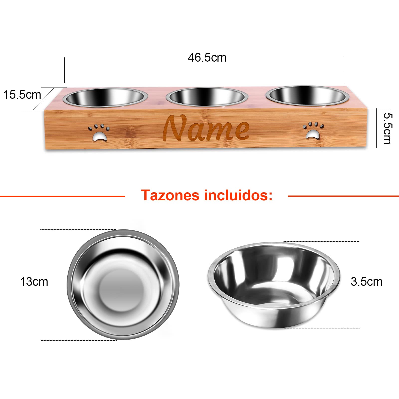 OXYEFEI Comedero Perro Pequeño, Comedero Perro Personalizado Nombre con Base de Bambú Antideslizante - para Mascotas Pequeñas Gatos y perro/400ml (3 Cuenco)
