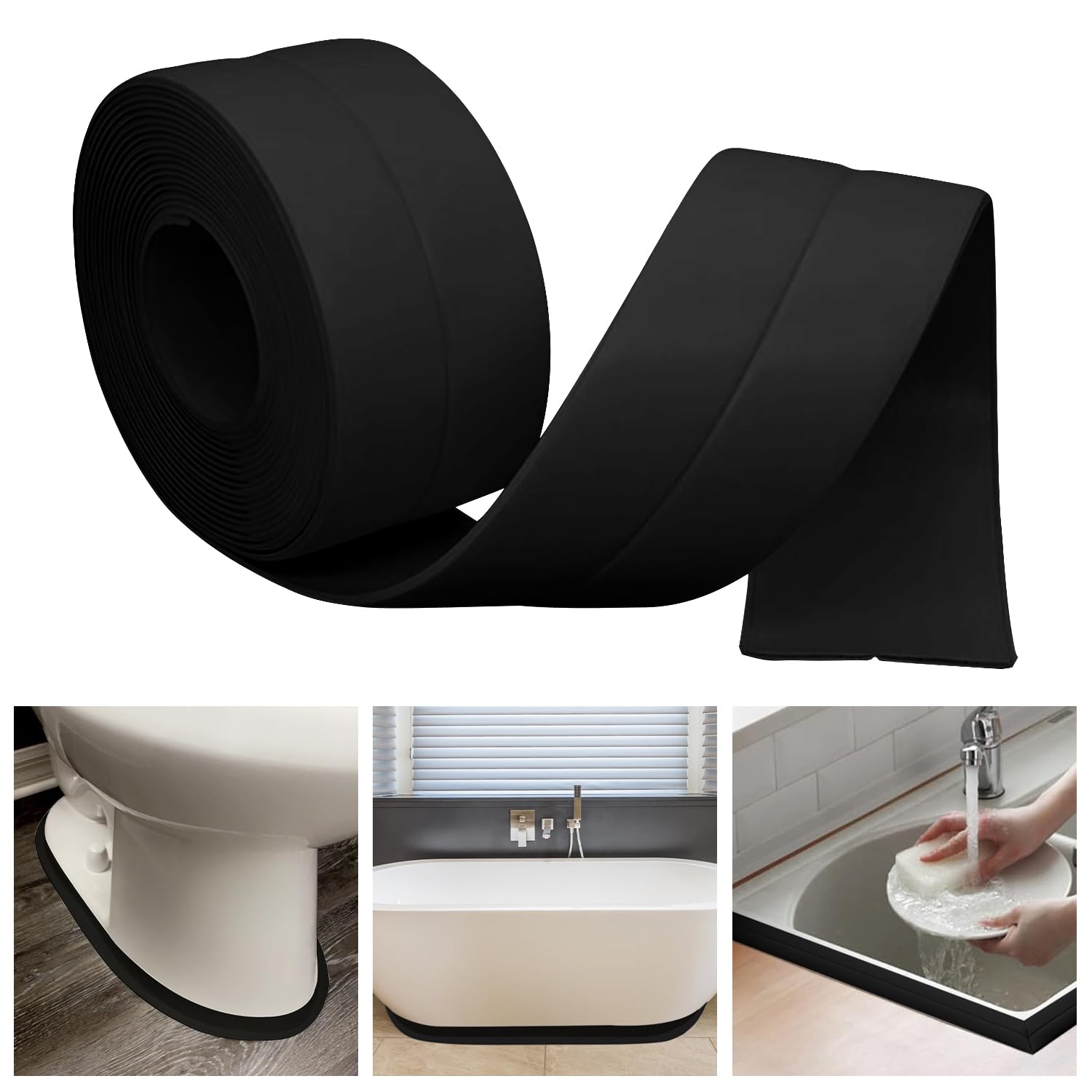 Photo 1 of Caulk Tape Bath & Kitchen Self Adhesive Waterproof, Toilet Caulking Strip, Bathtub Sealing Strip Tape Shower Caulk Bathroom Sealant, Traditional Caulking Replacement (Black, 1.5" x10.5Ft)