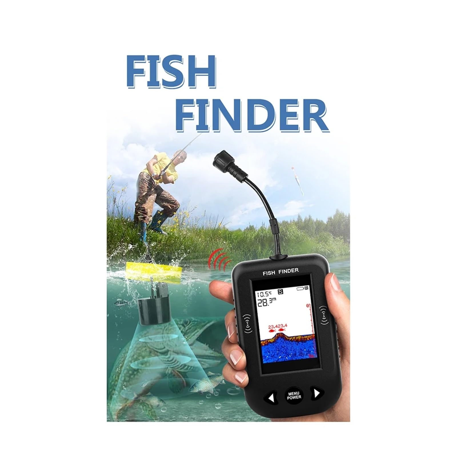 Sonda de Pesca portátil con Sensor de sonda de Cable, sonda de Profundidad y Temperatura del Agua.