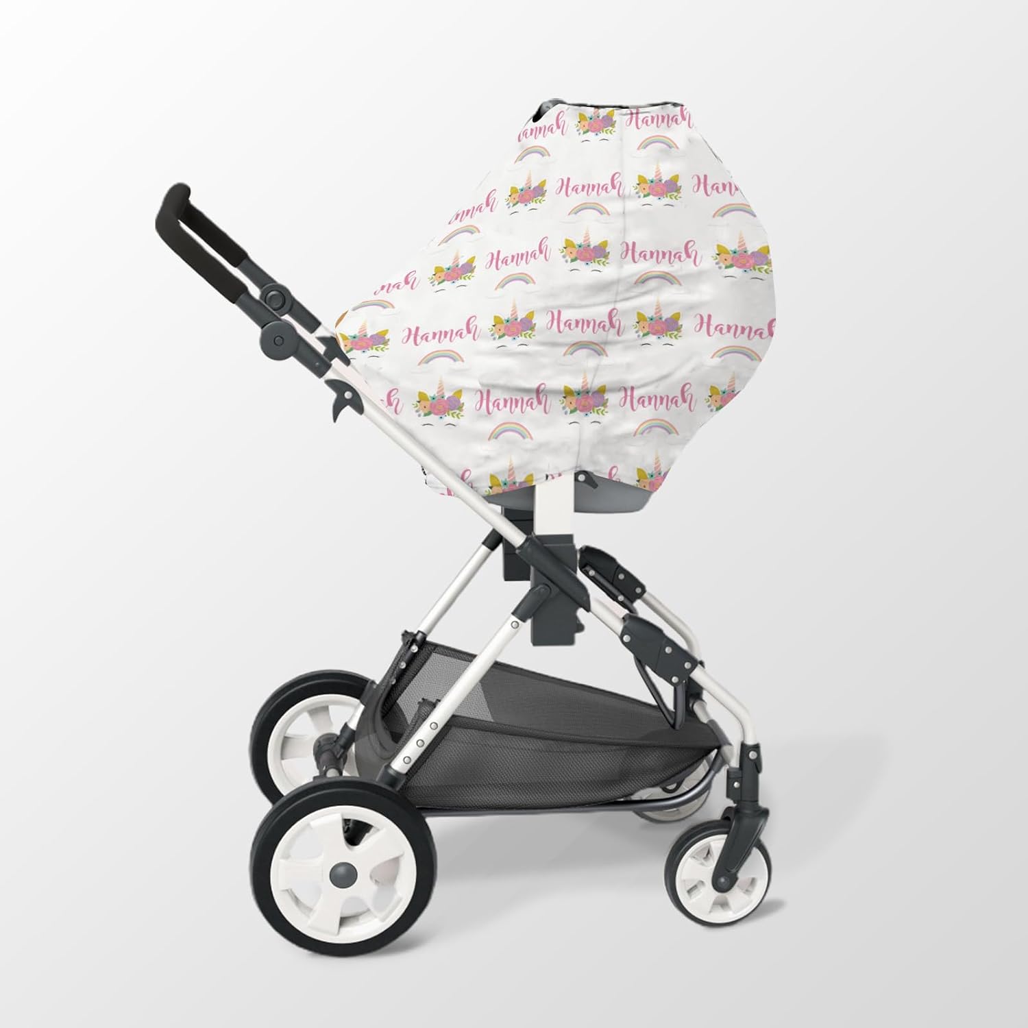 Personalized Baby Car Seat Cover Stroller Canopy: Custom Name Newborn Baby Girl Elastic Pink Nursing Cover for Moms First Birthday Gift(one Size)