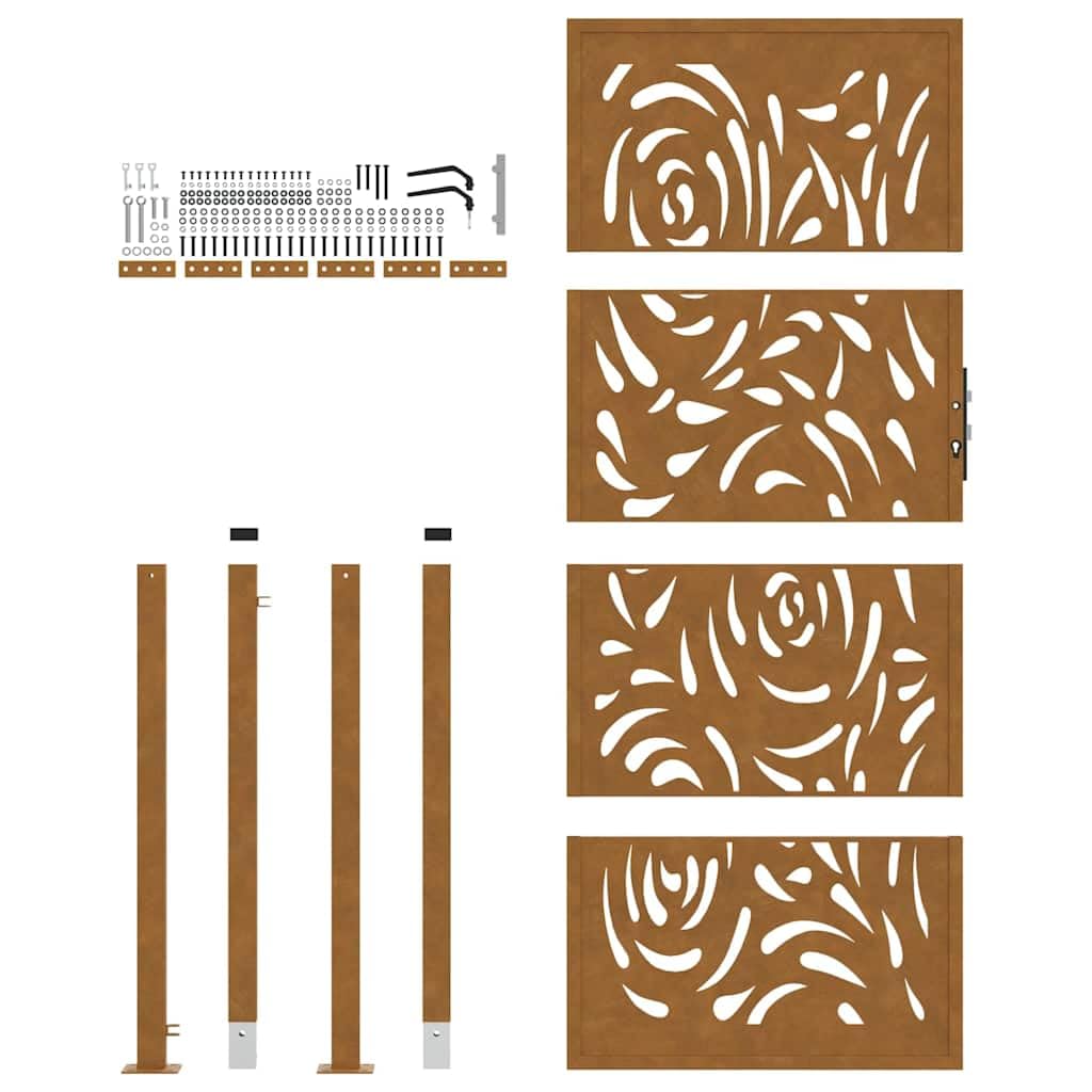 Generico Cancello da Giardino 105x205 cm in Acciaio corten con Design a Fiamma,Marrone,29.3kg,4100998