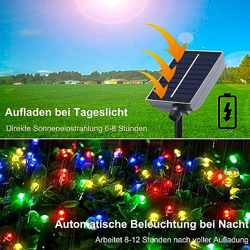 Solar Fairy Lights Outdoor 10m 100LEDs, Multicolor LED Lights with 8 Modes + Timer + Remote Control - Image 3