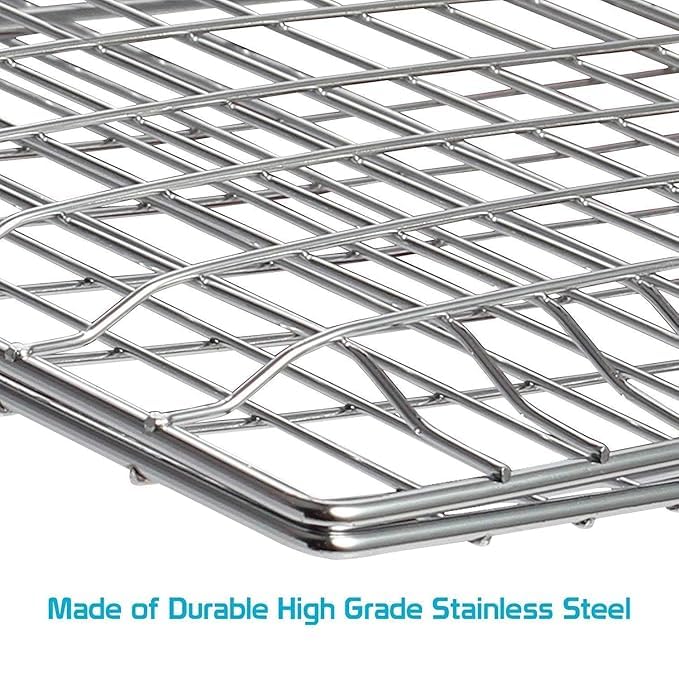 TRIMART Stainless Steel Portable Barbecue BBQ Grill Net Basket Roast Grilling Tray Plated with Wooden Handle (46.5 x 24 x 2 cm) (1 BBQ Mesh Basket Set + 6 BBQ Skewers Sticks) - Image 6 thumbnail