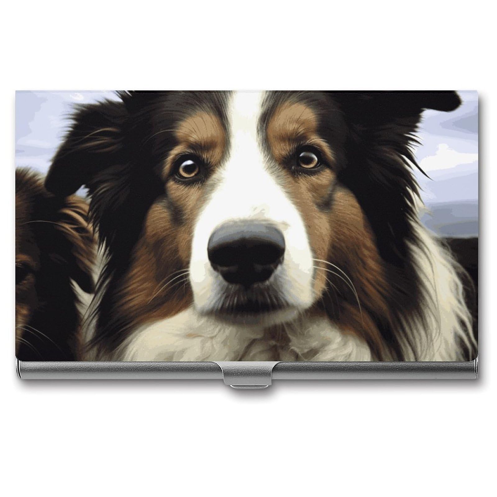 BTCOWZRV Sheep Dog Business Card Holder Metal Slim Business Card Case, Pocket Card Holder for Men Women Purse Name Card Holder Stainless Steel Wallet Credit ID Case for Office