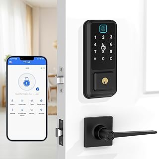Keyless Entry Door Lock Deadbolt with Handle Set, KPP Front Door Lock Set, Smart Door Lock with Handle, Auto Lock, Fingerprint Door Lock, Smart Locks for Front Door for Home, Rental, Office and Hotel