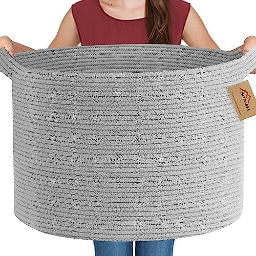 Image of MEGASKET Extra Large Grey Storage Basket, 22 inch X 22 inch X 14 inch XXXL Blanket Basket for Living Room, Gray Wicker Woven Cotton Rope Baskets for Storage, Kids Toy Baskets Bins, Decorative Pillow Towel Basket