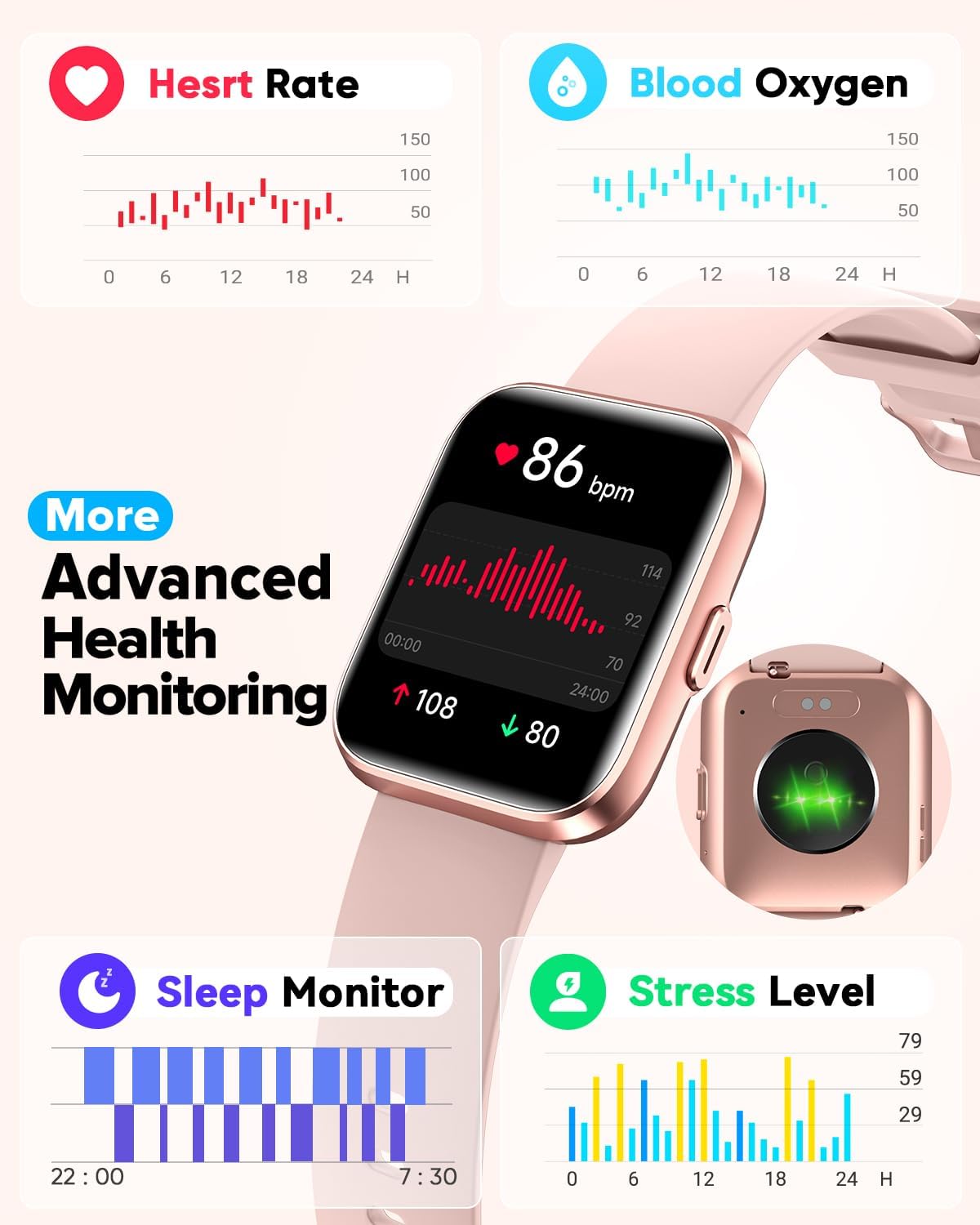 aeac Smartwatches for Men & Women (Pink)