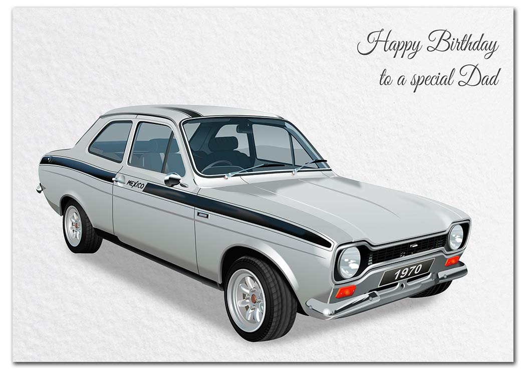 Extra Large Dad Birthday Card - XL Big thick A4 size - Special Traditional Bday Greeting Men Him - Unusual Cool Art Classic Mexico Escort Car - Huge Happy Wishes - UK Eco-Friendly