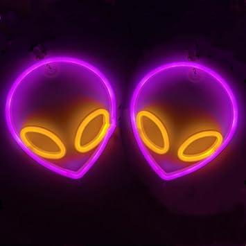2Pcs Neon Signs,Alien Neon Light Wall Decor for Boy Game Room Kids Bedroom Aesthetic,Alien Neon Sign Battery or USB Operated Neon Lights Light Up for Bedroom/Kids Room/Bar/HomePink+Warm White