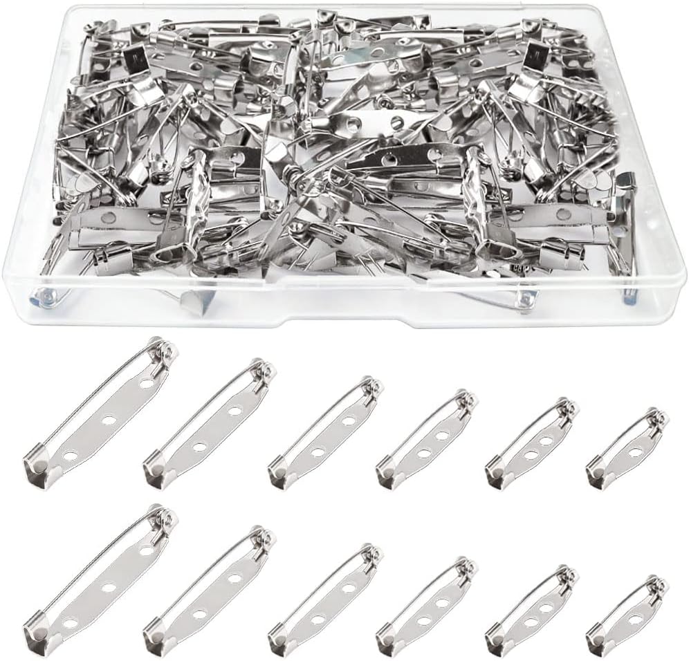 120Pcs 6 Sizes Locking Pins Backs Brooch Badge Bar Pins Jewelry Pins with Holes for DIY Crafts Name Tags Jewelry Making DIY Crafts Accessories (15MM/20MM/25MM/30MM/32MM/35MM)