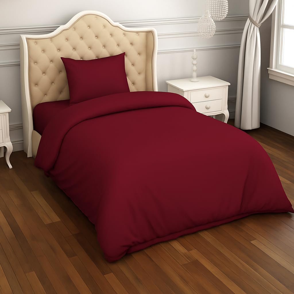 crazypriceuk 2 Piece Baby Bedding Set for Cot & Cot Bed – 100% Cotton Duvet Cover and Pillowcase | Soft Breathable Nursery Bedding for Babies & Toddlers (Maroon, 120 X 150 cm)