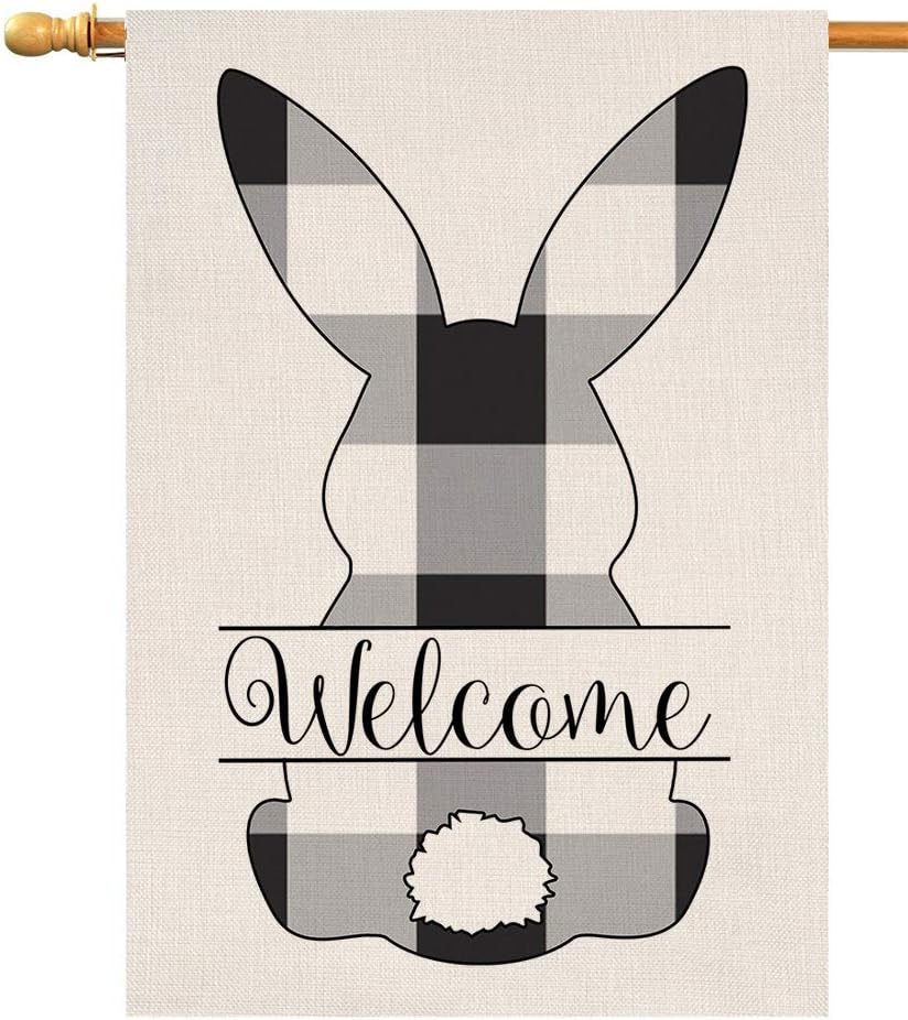 Welcome Easter Bunny Spring House Flag Vertical Double Sided Inch Yard Outdoor Decor Black 28 x 40 Inch