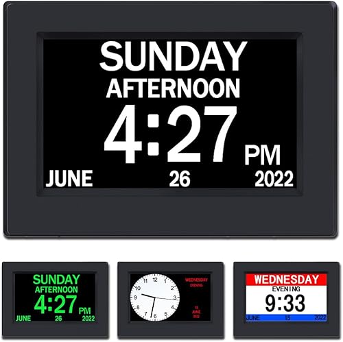 Miniatura 8 de AINFTIME Reloj DST con día y fecha para ancianos, 3 pantallas, calendario digital, alarma, día, demencia, Alzheimer, reloj con pantalla extragrande