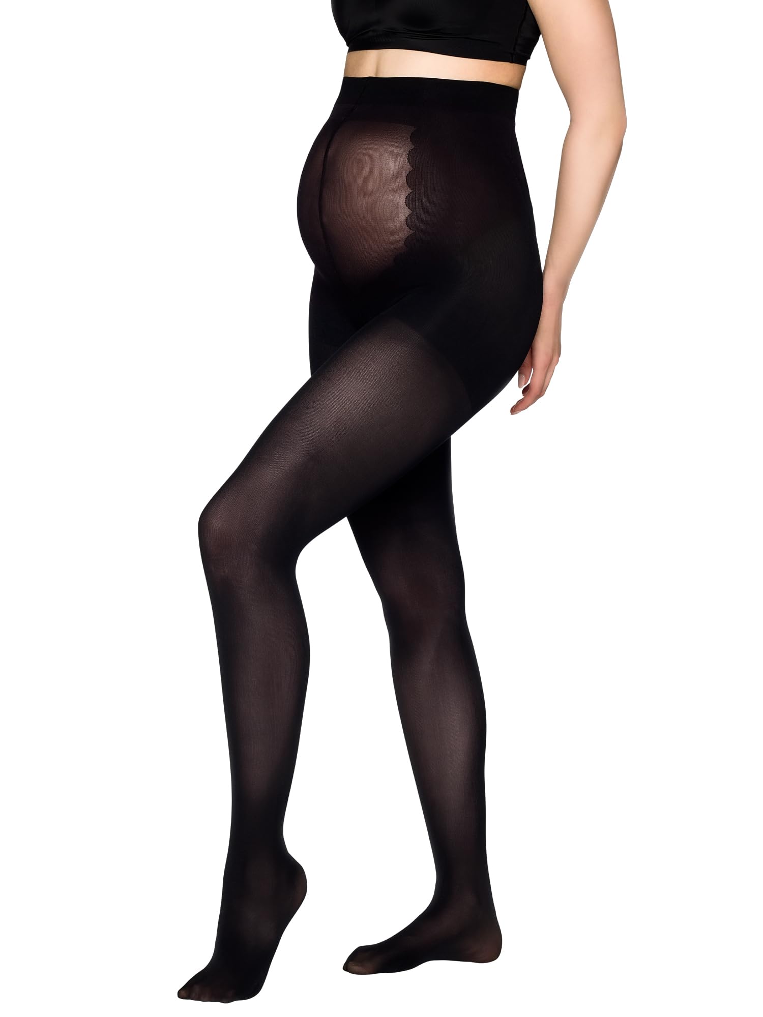 Vogue Collants de grossesse 60 deniers avec coupe stretch 3D - Collants confortables pour la grossesse en polyamide recyclé - Collants de grossesse transparents - Noir