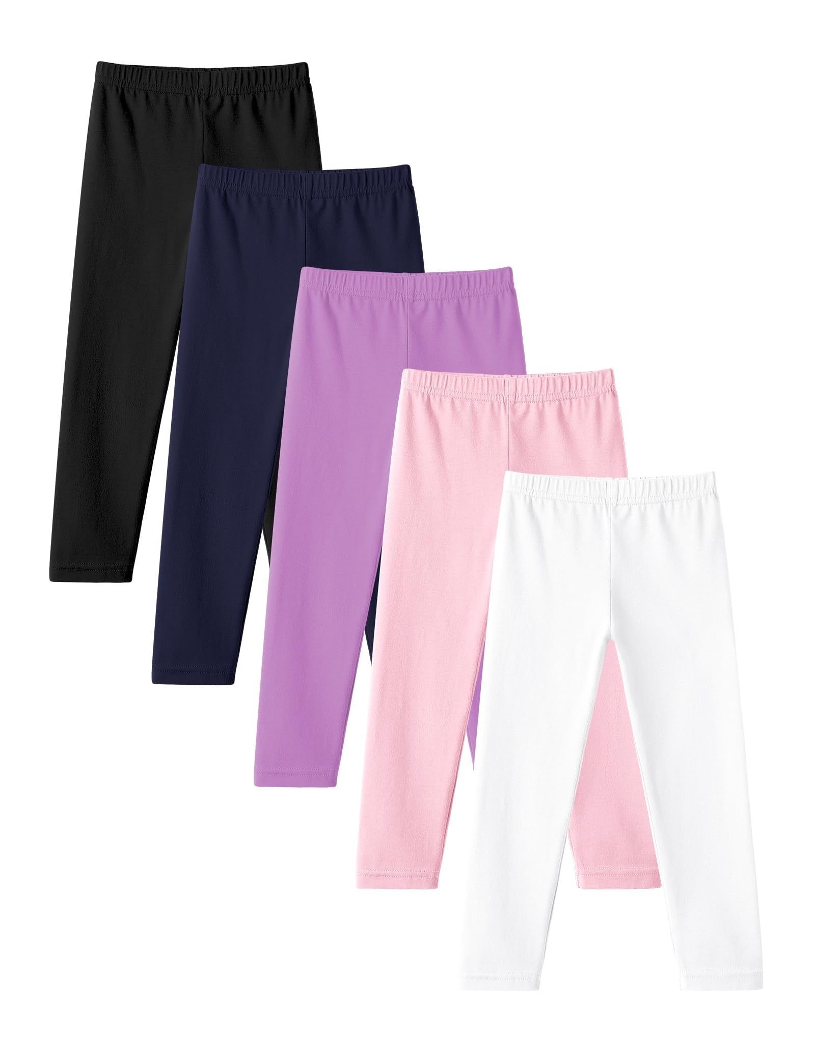 Witwot 5 Pack Toddler Leggings Baby Girls Cotton Pants Soft Girl Clothes 2T Black/Navy/Purple/Pink/White