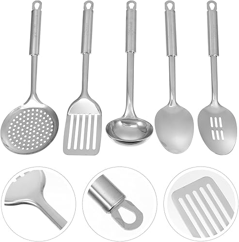 Miniatura 7 de BESPORTBLE Utensilios de cocina de acero inoxidable resistentes al calor con diseño ergonómico para cocinar en casa y almacenamiento ordenado