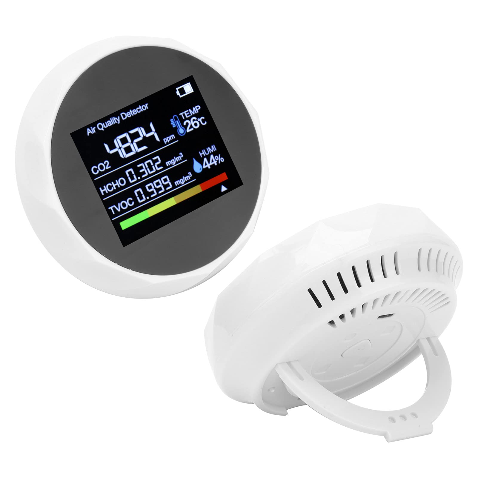 Detector de Calidad del Aire Multifuncional Monitor de CO2 Portátil para Hogar Oficina Gimnasio Pantalla Digital ABS 1 Unidad (Blanco)
