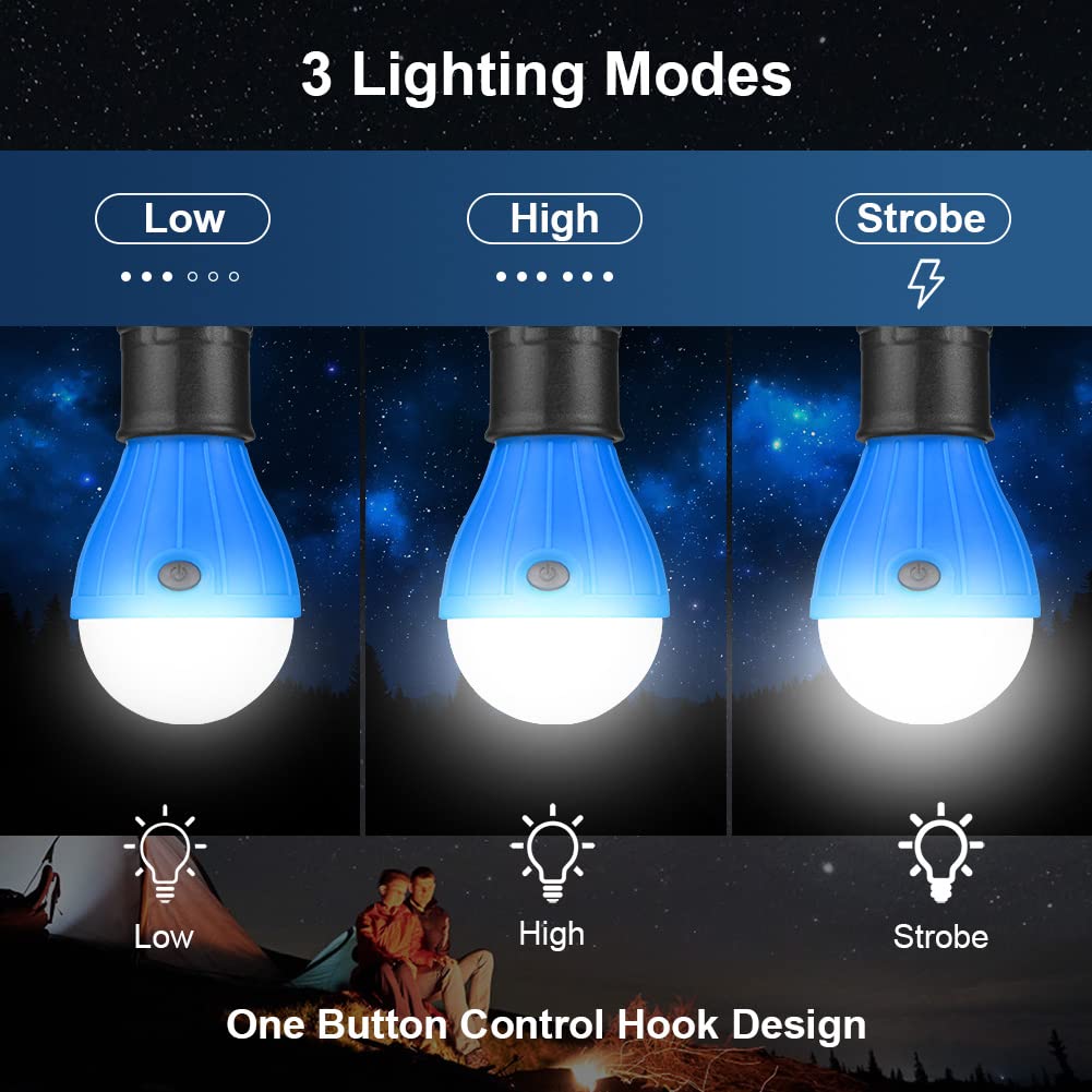 Flintronic 4 Piezas LED Lámpara Camping, Bombillas LED de Camping con Mosquetón, Mosquetón Camping LED Lámpara para Pesca, Luz Tienda de Campaña Emergencia Exterior para Caza, Senderismo, Montañismo