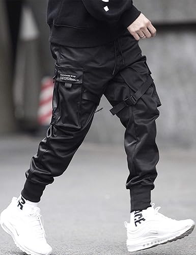 Miniatura 3 de PAODIKUAI Techwear - Pantalones deportivos para hombre color negro mate ajuste relajado con múltiples bolsillos