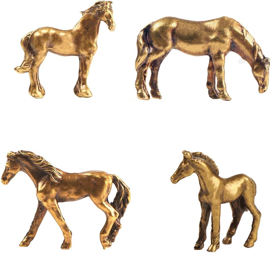 4pcs Mini Copper Alloy Pony Ornaments - Moss Flower Pot Fish Tank Micro Landscape Decorations