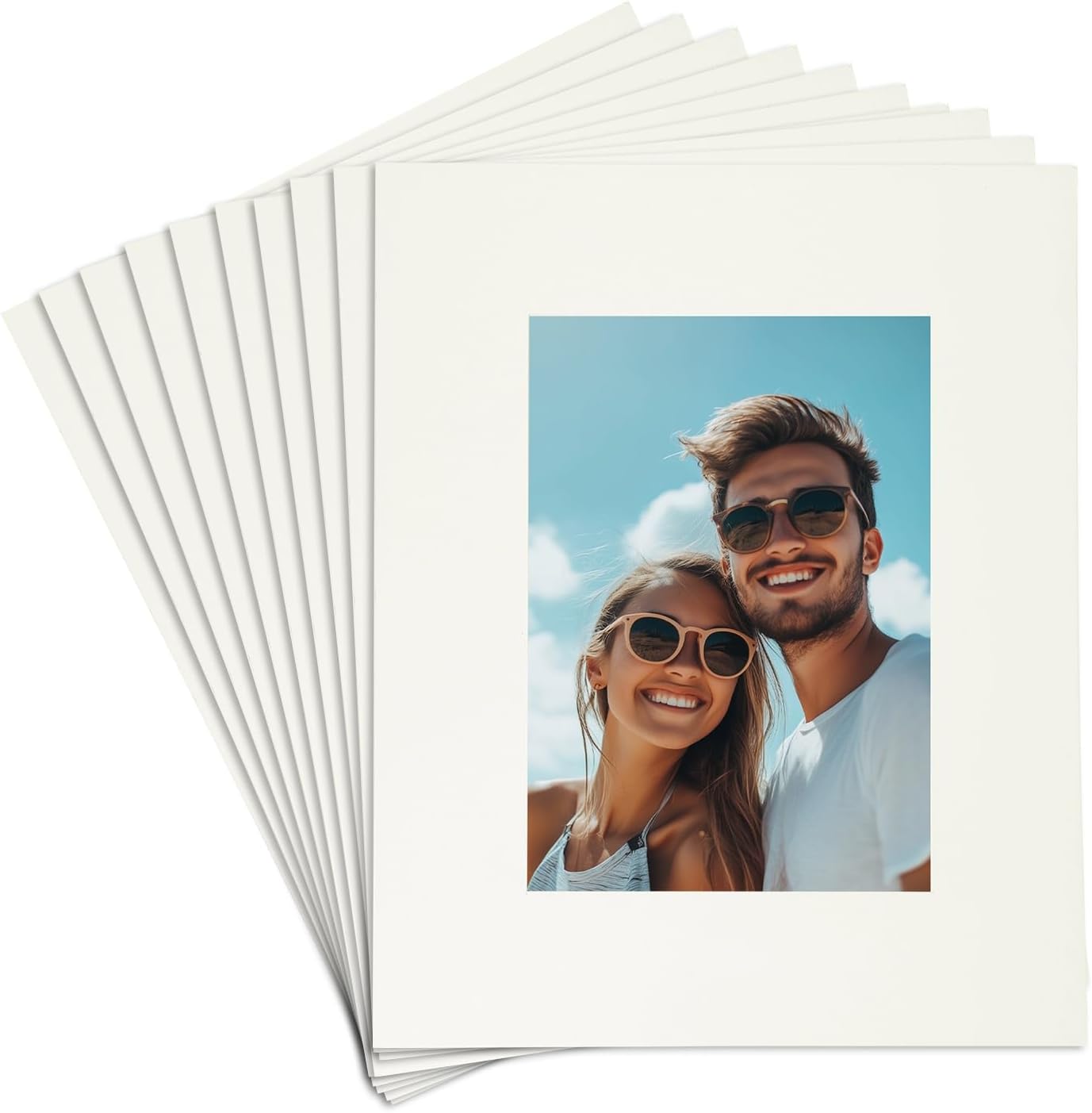 uxcell 10Pcs Picture Mats, 8 x 10 Mat Board Center for 5 x 7 Pictures Acid Free White Core Bevel Cut Frame Mattes with Backing for Display Art Measuring, Cream