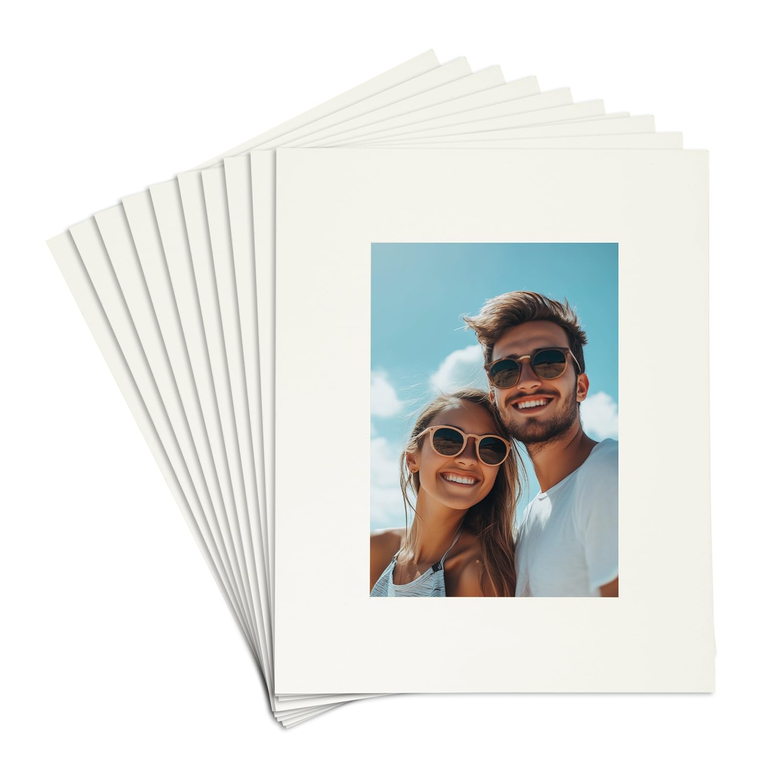 Tapis de tableau pour photos 12,7x17,8 cm avec carton de fond et passe-partout crème biseauté