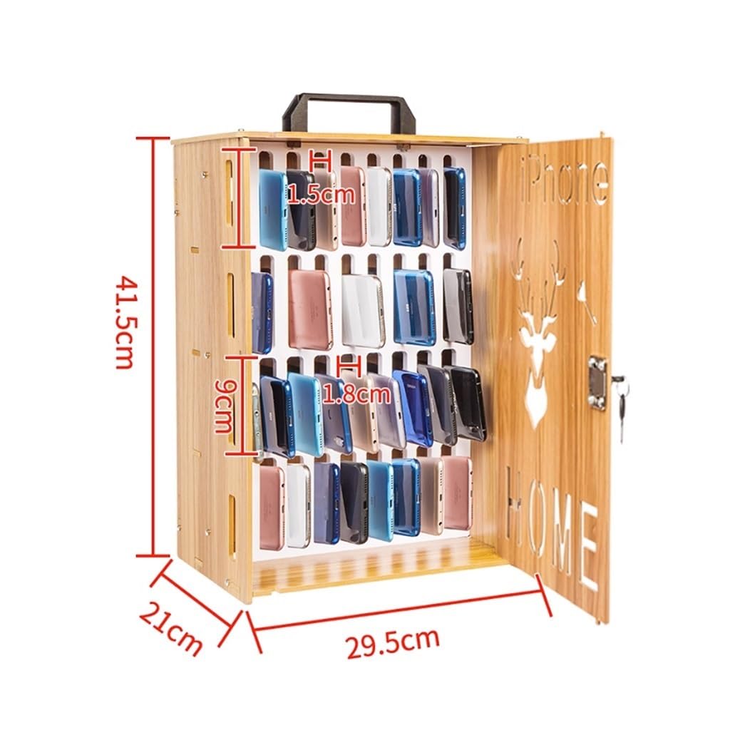 Boîte de Rangement en Bois pour Téléphone à 36 Emplacements - Fixée au Mur avec Boîte de Téléphone Portable Verrouillée pour Réunion Scolaire