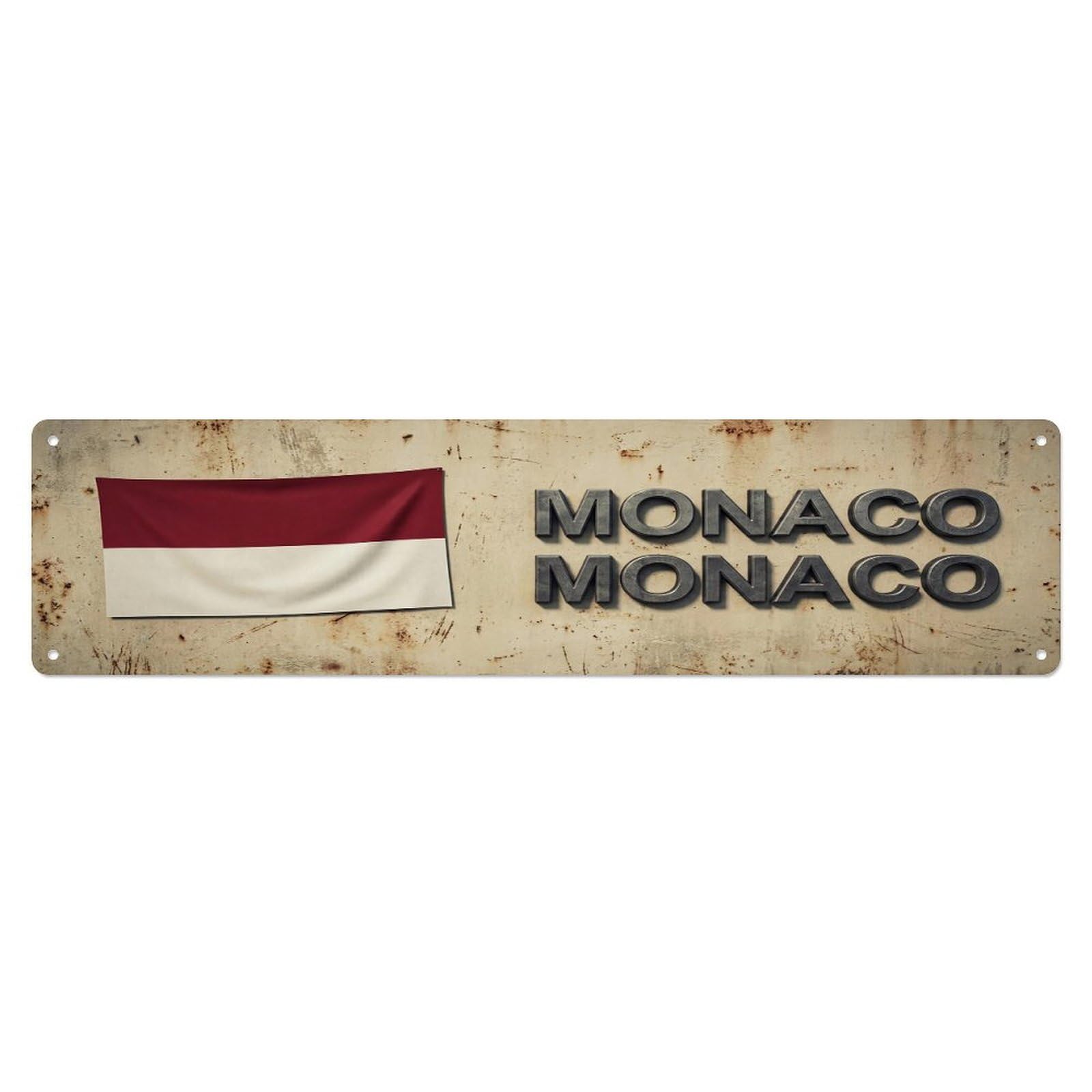 Vintage Monaco Monaco Flag Decor Rustic Travel Metal Tin Sign
