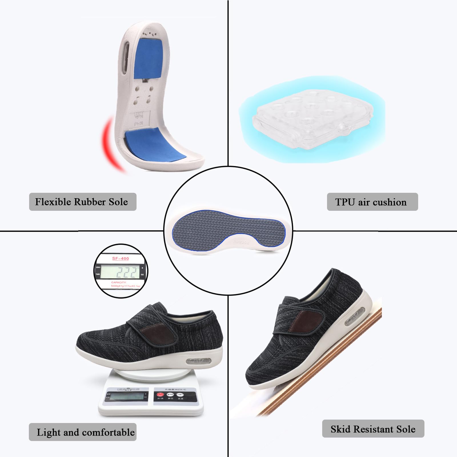Zapatos para Diabéticos Hombres Mujeres Malla Zapatillas para Caminar de Ancho Ajustable Zapatos de Transpirables para Pies Hinchados