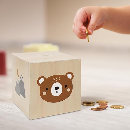 Miniatura 3 de Alcancía de madera para niños – Banco de monedas bellamente hecho que anima a empezar a ahorrar dinero temprano – Un gran regalo para niñas y niños