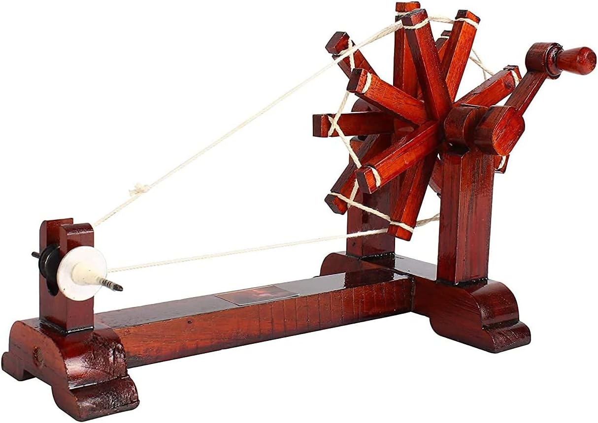 Wooden Gandhi Charkha Showpiece (23 x 14 x 12.5 cm, Brown) Wooden Charkha Spinning Wheel Home Decor Handicraft