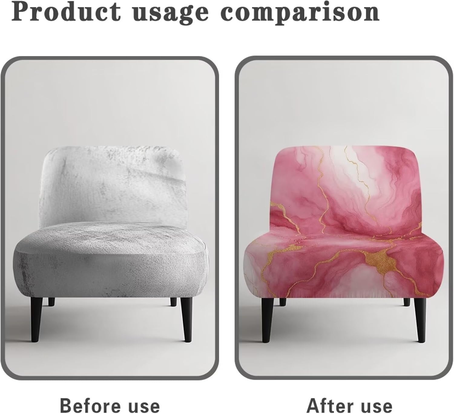 Kuiaobaty Pink Gold Marble Armless Accent Chair Covers High Stretch Armless Chair Slipcovers for Large Chairs Washable Removable Furniture Protector for Living Dining Room Hotel