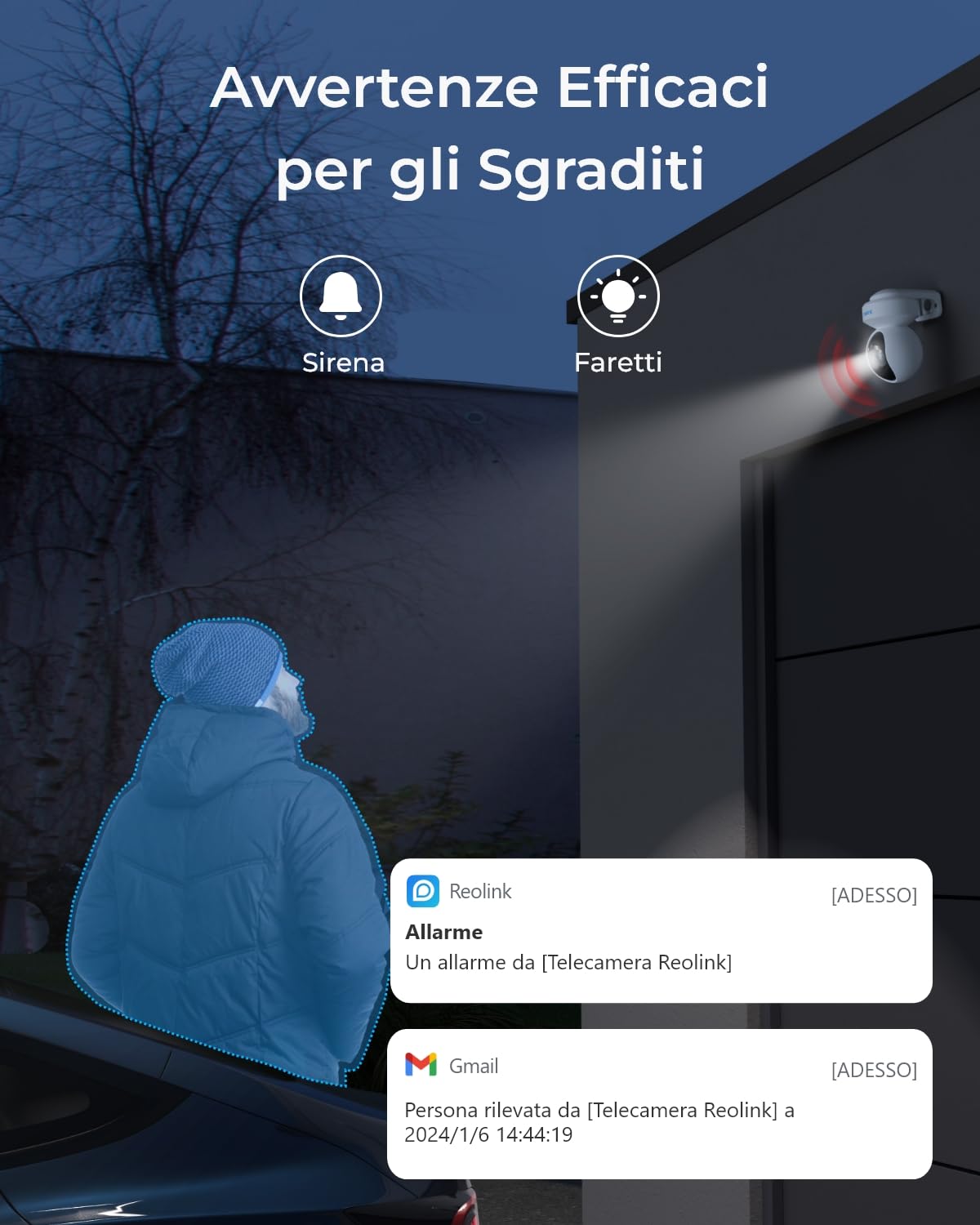 Reolink Sistema di telecamere Wi-Fi 6 PTZ 4K, 4 telecamere WiFi esterne, pan 355° e tilt 50°, tracciamento movimento, rilevamento smart, notturna a colori, NVR Wi-Fi 12 canali HDD 2TB, RLK12-800WPT4