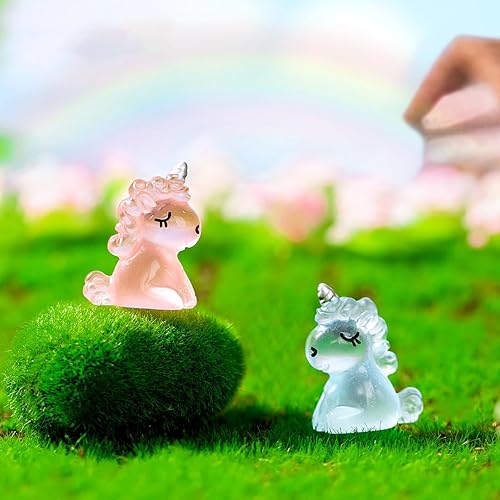 Miniatura 4 de 50 piezas luminosas micro paisaje unicornio mini resina unicornio miniatura unicornio para bricolaje jardín de hadas miniatura paisaje de musgo
