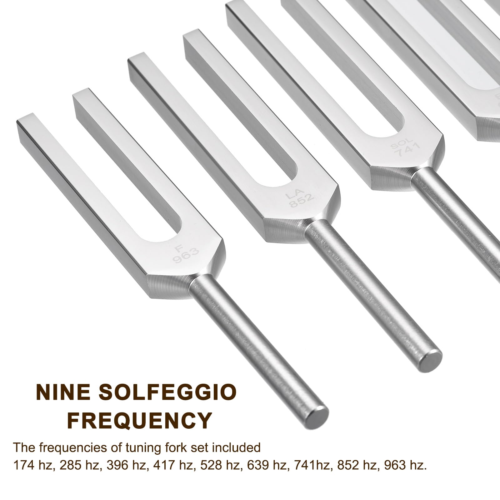QUARKZMAN Stimmgabel Set 9Stk Stimmgabel Aluminium Legierung für Instrumente Peozess Yoga Klangtest Stimmgabel Werkzeug Set Silber mit Gummi Schlägel und Tasche