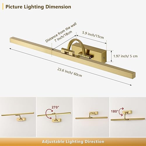 Miniatura 7 de Luces de imagen inalámbricas para pared, funciona con pilas, iluminación artística de latón para pinturas, luces recargables de galería con control