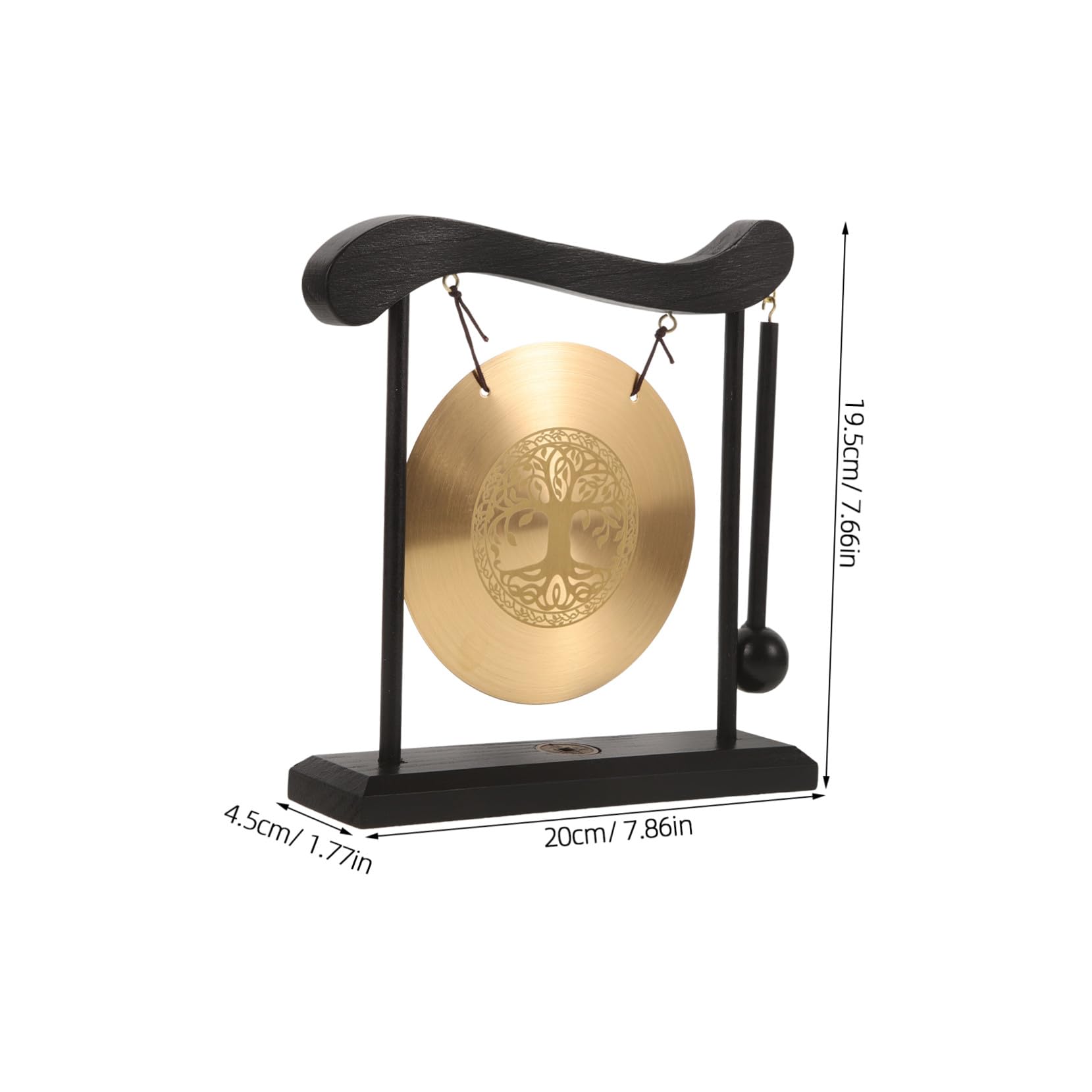 Gong de Aleación Decorativo de Cobre y Madera con Diseño de Árbol Vida para Decoración de Escritorio Interior con Buena Estabilidad y Estilo Creativo Delicado