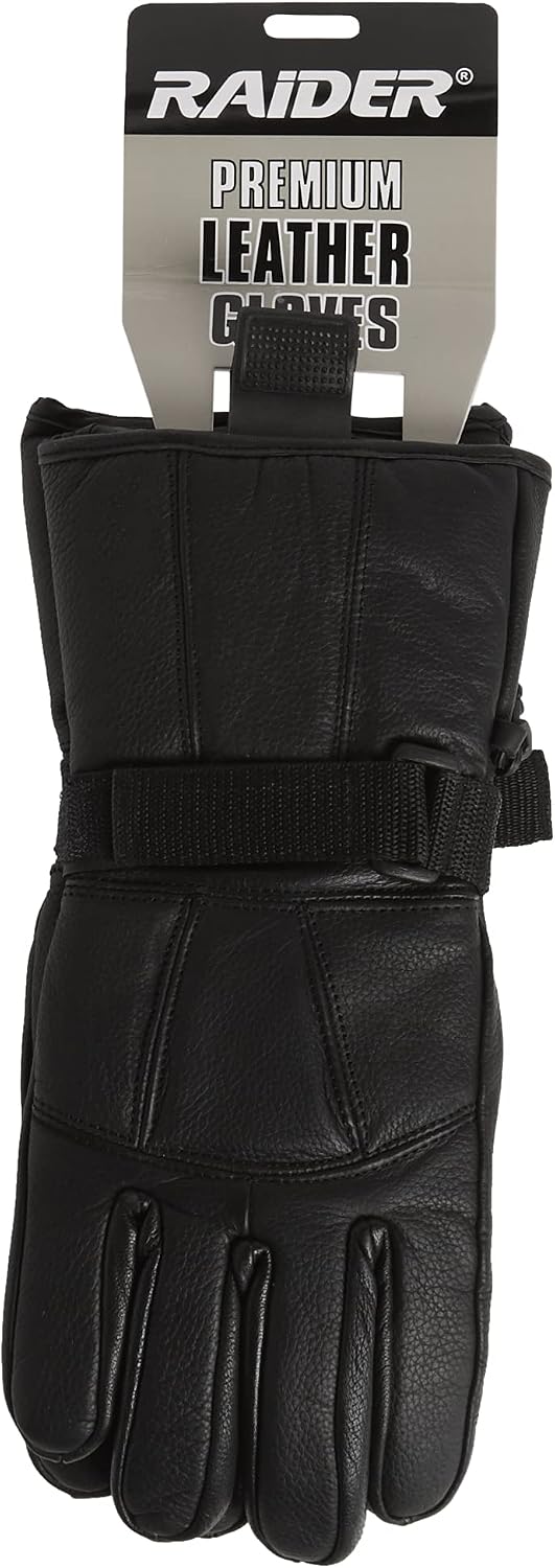 Raider Black Leather Gauntlet Motorcycle Riding Gloves for Men and Women (Size Large)