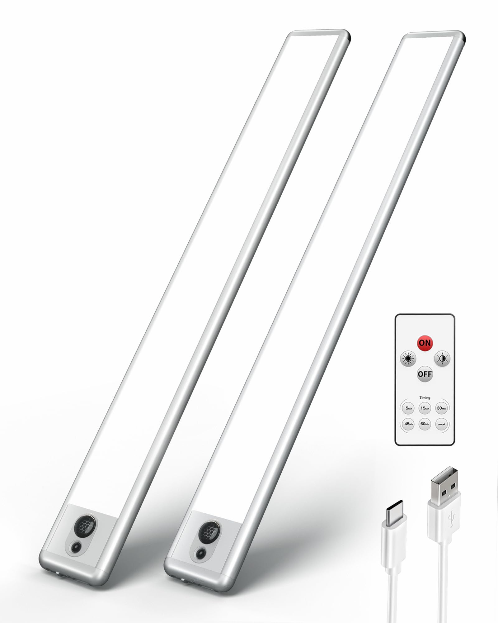 EZVALO Motion Sensor Light Indoor,72 LED Under Cabinet Lighting Wireless Night Light, Battery Powered 5300K Rechargeable Closet Lights with Remote Control for Kitchen,Cabinet,Bedroom(Cool White)2 Pack