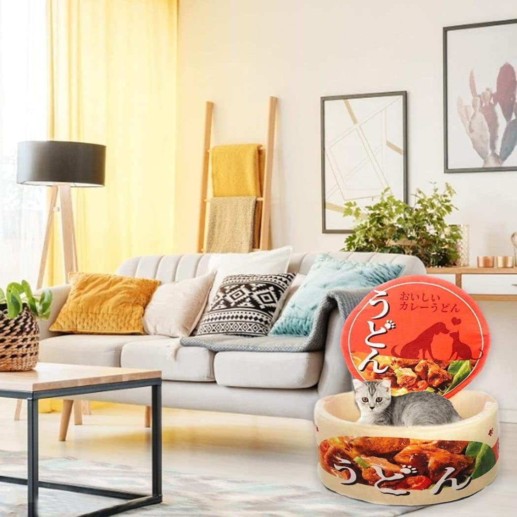 Instant Ramen Bowl Hundebetten Instant Nudelhundbett niedliche Hundebett, Udon Cup Nudelnest, geeignet für große Hunde/Katzen/kleine Hunde, 50 * 20 cm