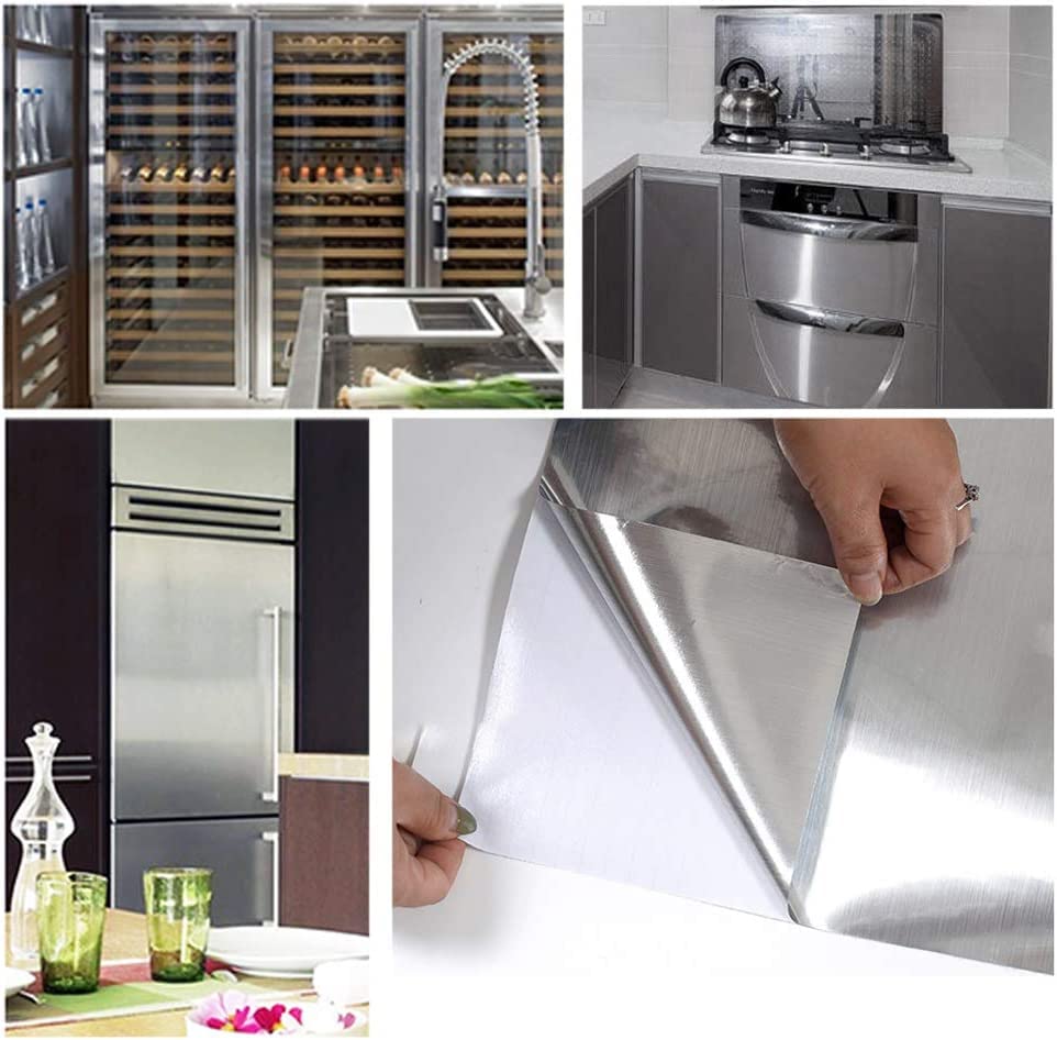 Image of HOME13 Vinyl Brushed Peel & Stick Contact Paper - Self Adhesive Stainless Wallpaper for Kitchen Countertops Cabinet - Waterproof (24x80 Inches, Silver Brushed)