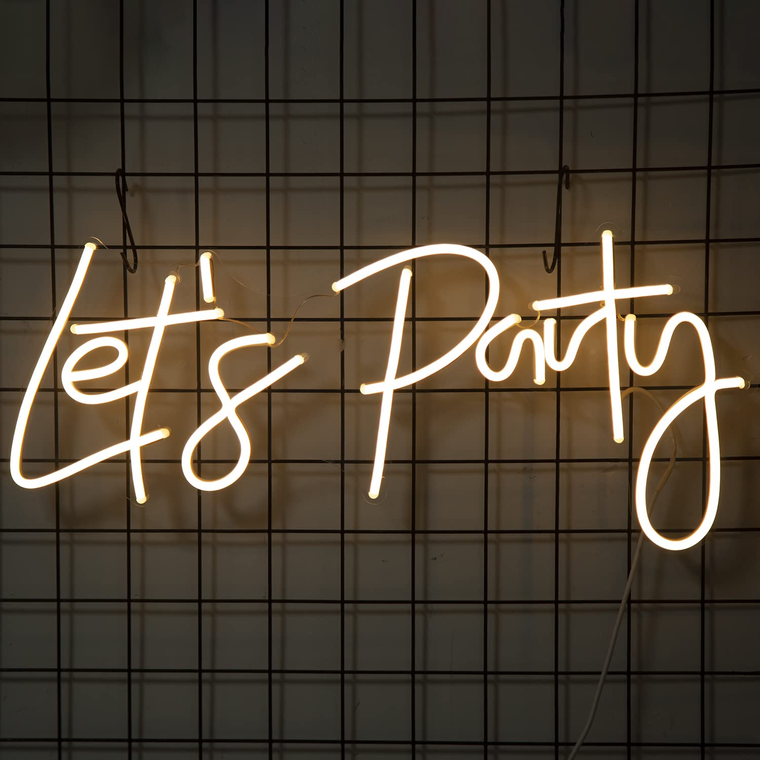 Maksone Neon Signs LED Letters Light for Wall Decor USB or Battery Personalize Neon Light for Wedding Party Home Bar Store Festival Neon Sign(Lets Party-White)