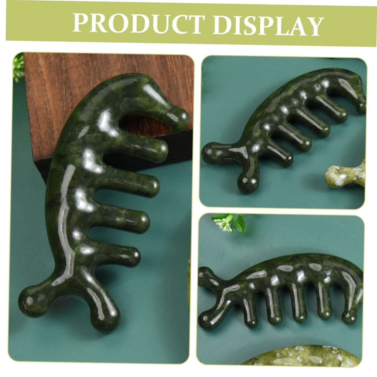 FRCOLOR 4stücke Jade Kopfhaut-massagebürste Ergonomisches Massage-tool Für Entspannende Kopfhautmassagen Für Zuhause Und Unterwegs Aus Grünem Jade Mit Glatter Oberfläche Und Feiner