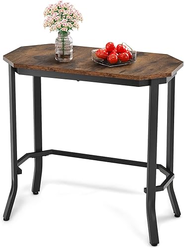 GOFLAME Mesa auxiliar estrecha, mesa auxiliar industrial delgada con mesa rústica y marco de acero, mesita de noche compacta, mesa auxiliar de sofá