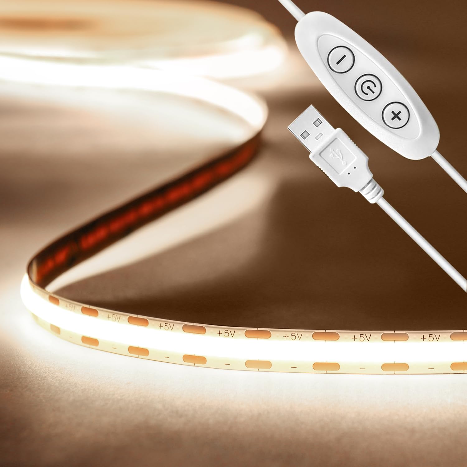 Tayire 2m USB 5V LED Streifen 4000K, 960LEDs Dimmbar COB LED Strip Lights CRI90+ LED TV Hintergrundbeleuchtung, Flexibel Unterbodenleuchte für Drinnen Küche,Schlafzimmer,Zuhause DIY