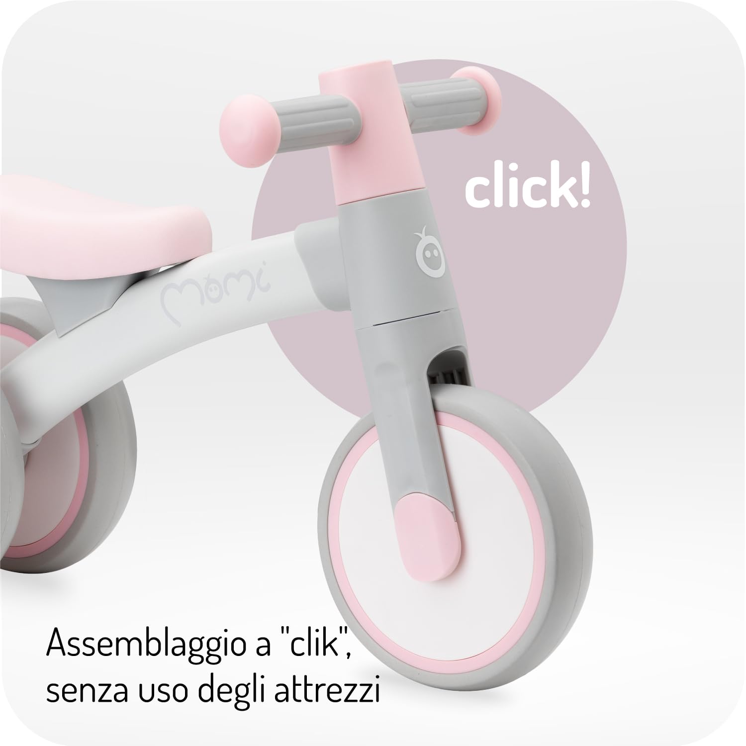 Triciclo senza pedali per bambini MoMi TEDI per bambine e bambini (peso massimo 25 kg), mini bicicletta senza pedali con ruote in plastica resistenti alla foratura, telaio in metallo leggero - 1,2 kg