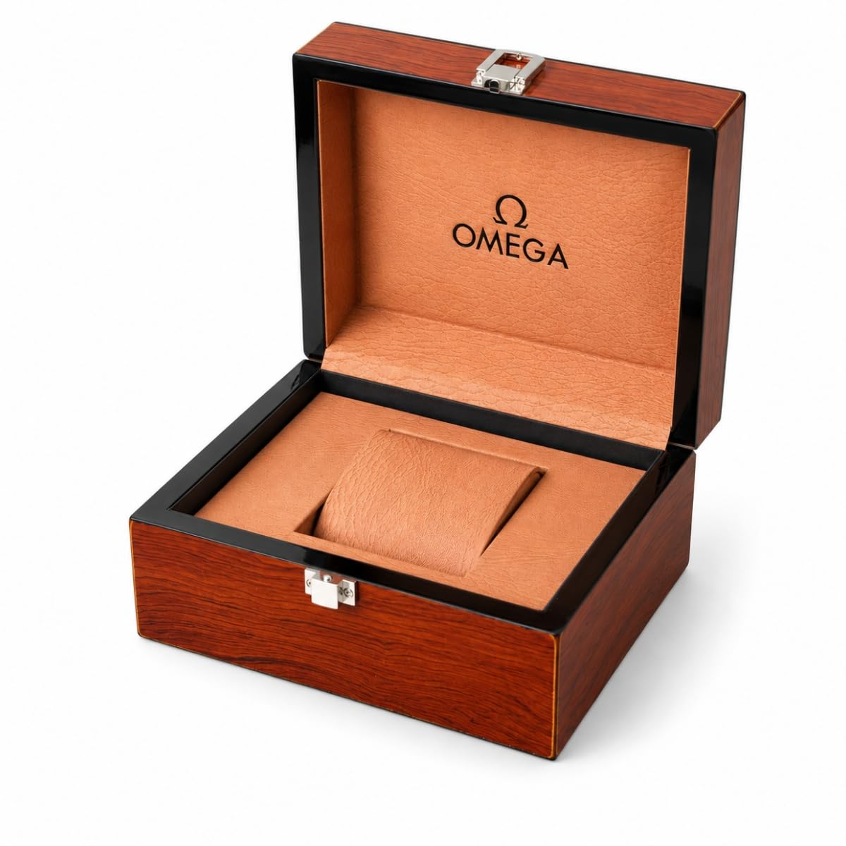 Custodia Orologio da Polso Singolo Marrone Scatola Contenitore Orologi in Legno Cuoio Cuscino Chiusura Metallica Supporto Espositivo per OMEGA Seamaster